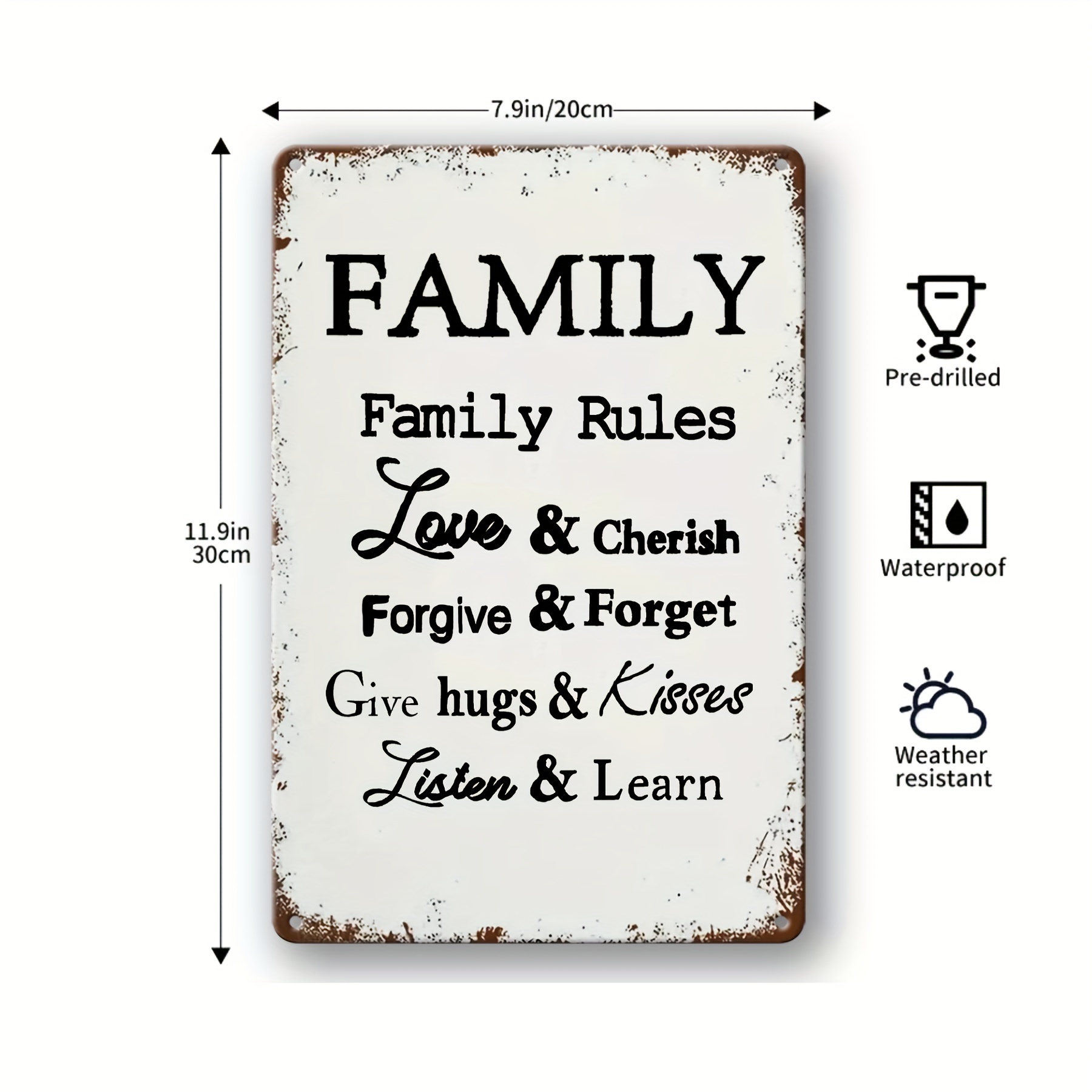 Family Rules Metal Aluminum Tin Sign, Wall Art Decoration, Office ...