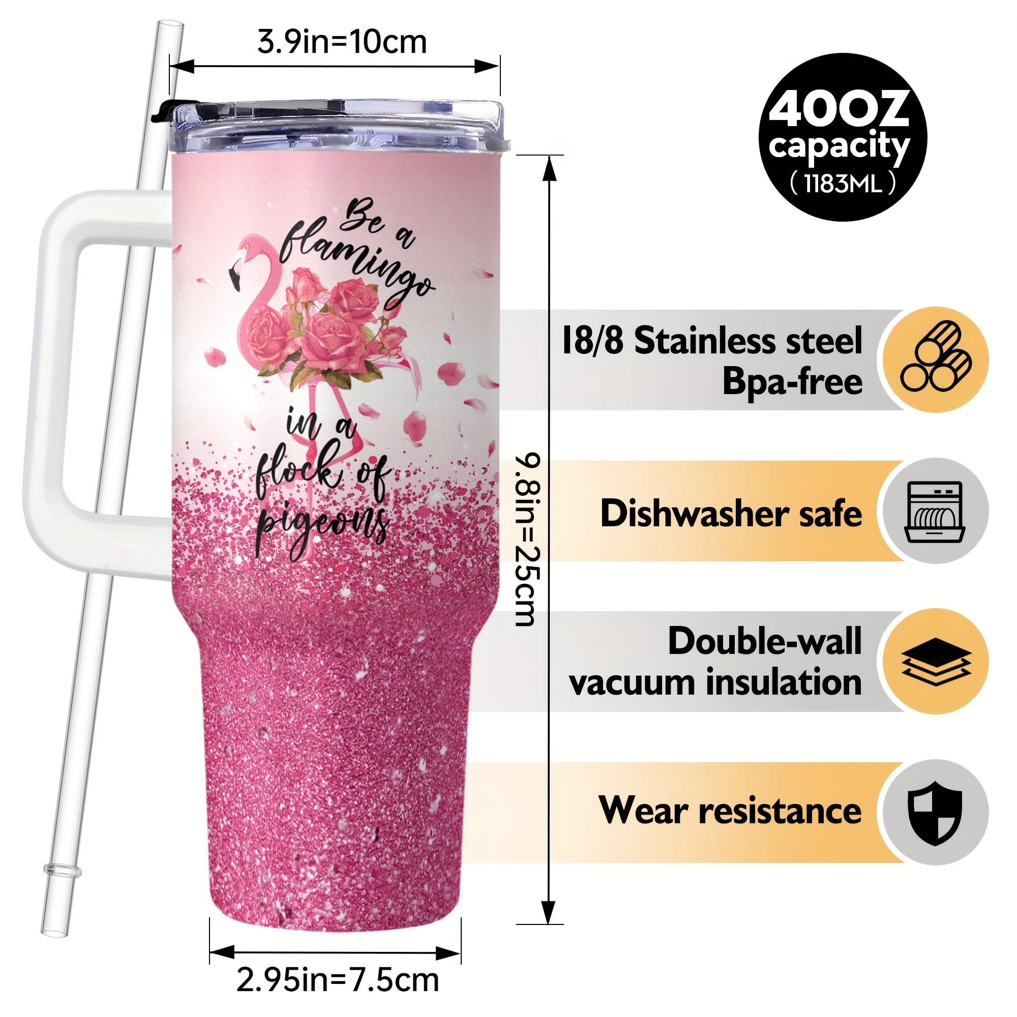 PINK Flamingo 40oz Quencher H2.0 Coffee Mugs Cups Camping Travel