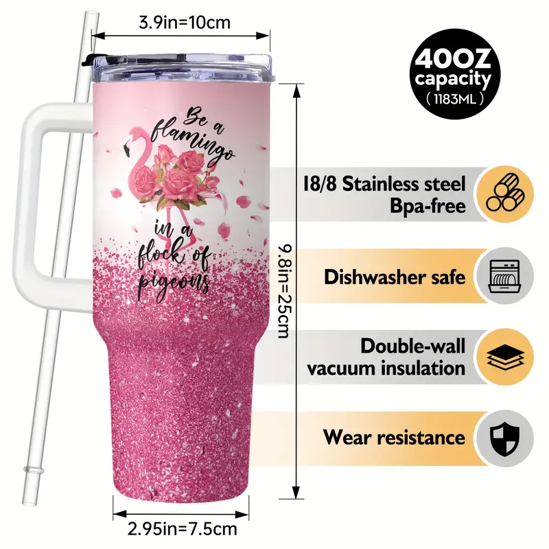 Funny Pink Flamingo Engraved 40oz Tumbler With Straw, Single Friend Gift,  Single and Ready to Flamingle Mug, Summer Water Bottle, Engraved 