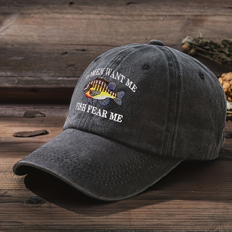 women want me fish fear me hat Vintage Cotton Twill Cap embroidery fishing  hat