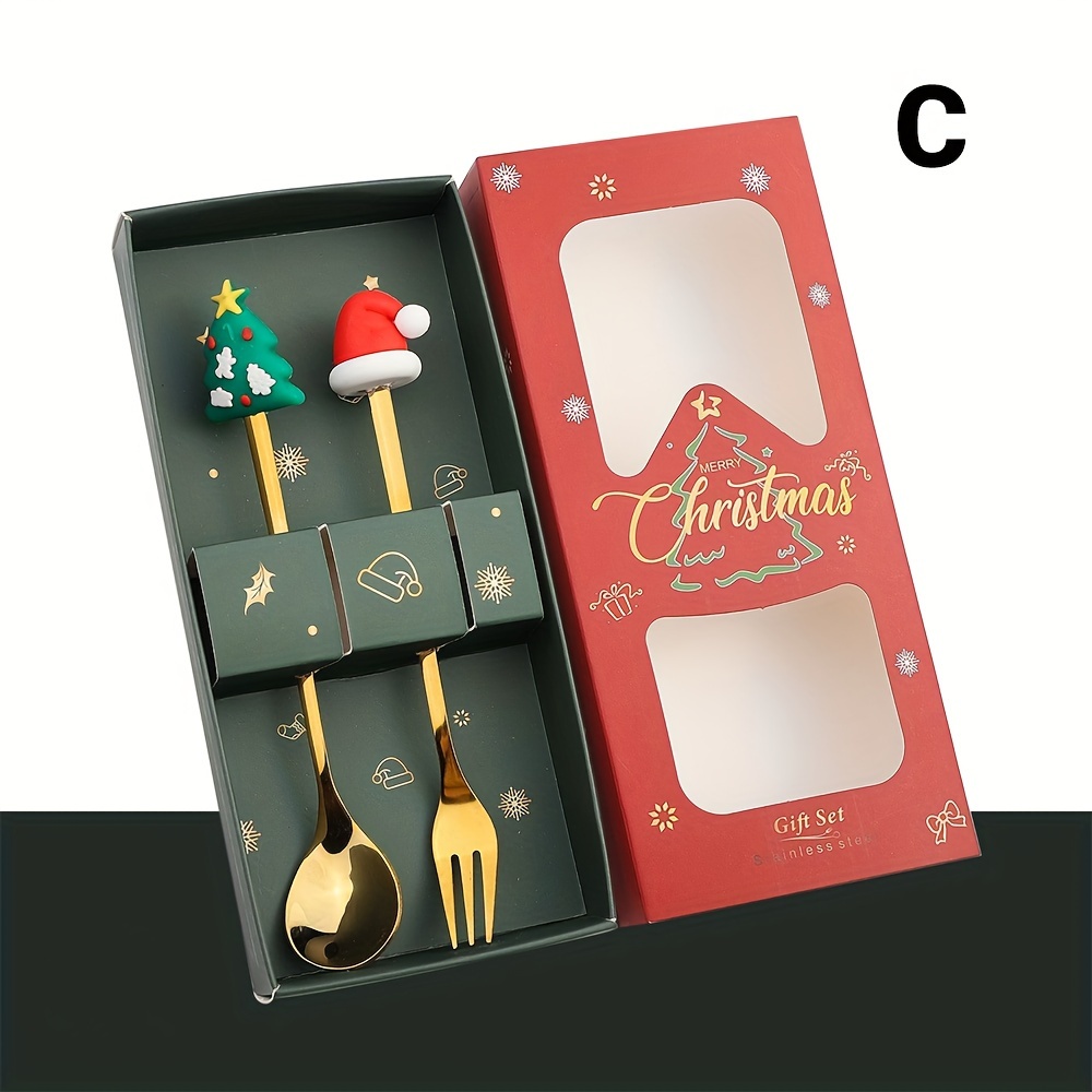 2PCS Ensemble De Fourchettes Et Cuillères De Noël, Ustensiles De Table
