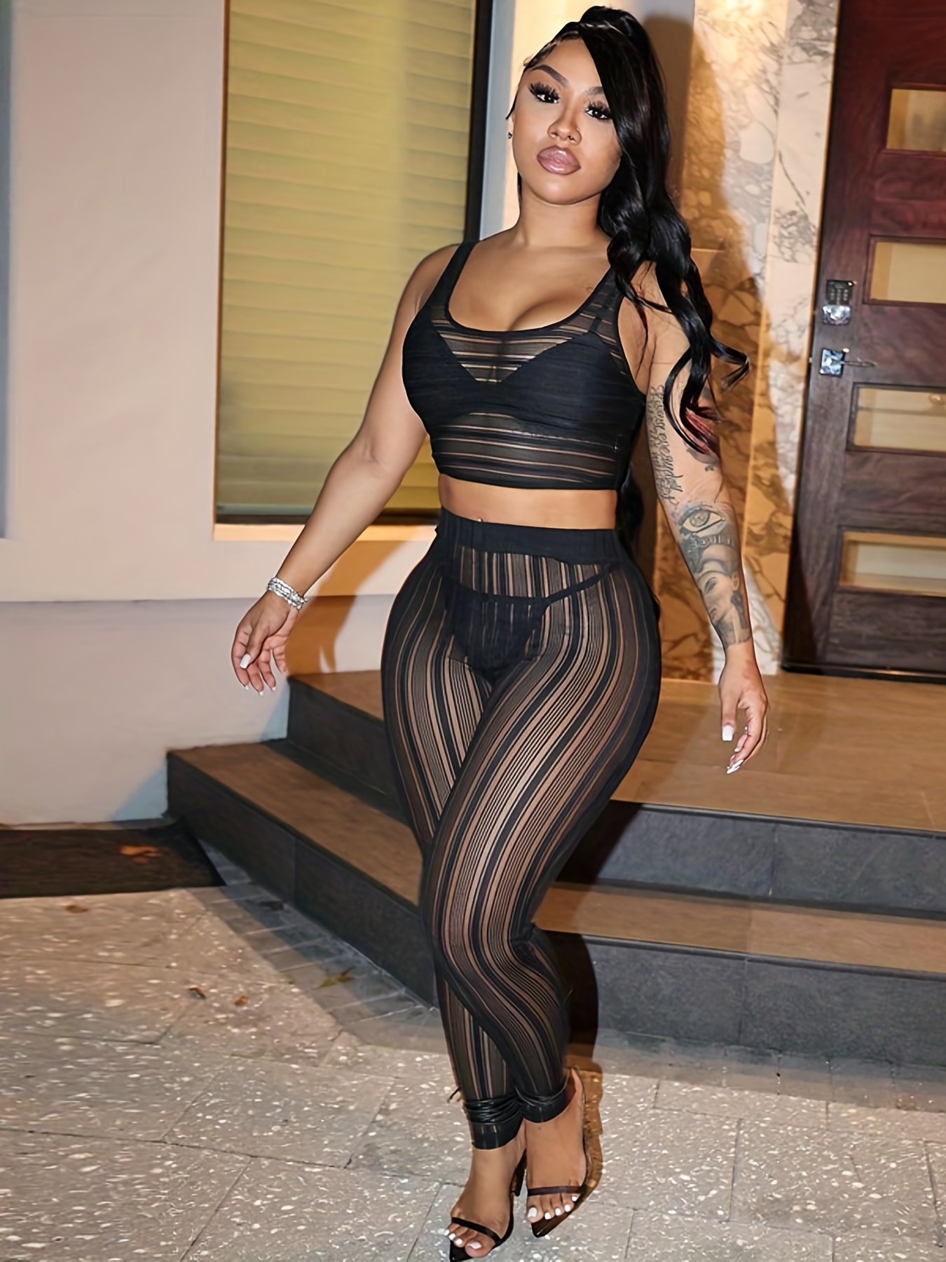 Womens Sheer Sexy Yoga Leggings See Through Trousers Super Stretchy Pants 