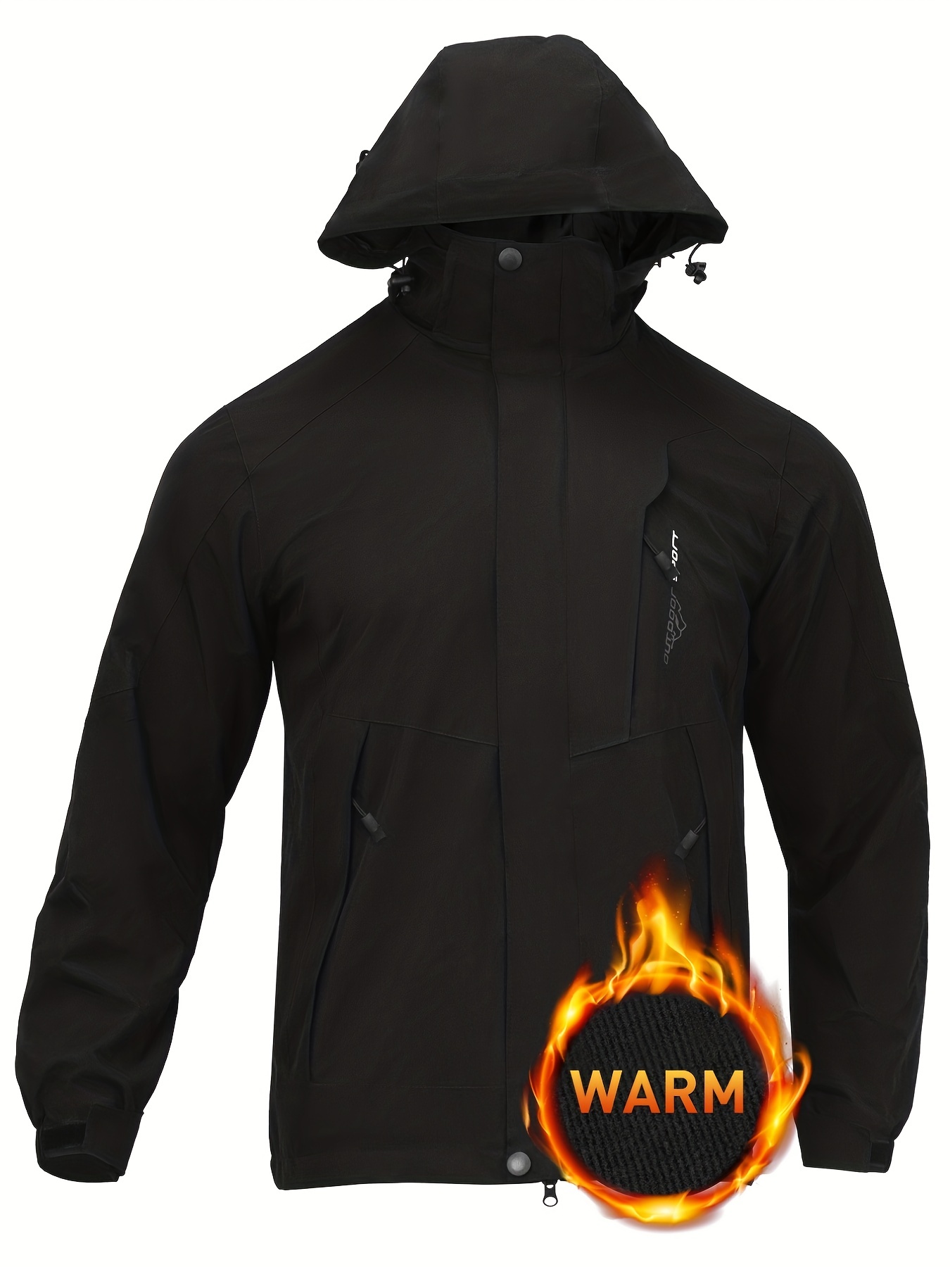 Men's Hidden Zipper Hooded Jacket, Breathable Windproof Rainproof Coat for Outdoor Mountaineering Hunting Fishing,Temu