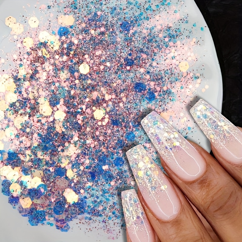 White Lady- Medium Ombre Glitter Diamond Press On Nail – auraxnail