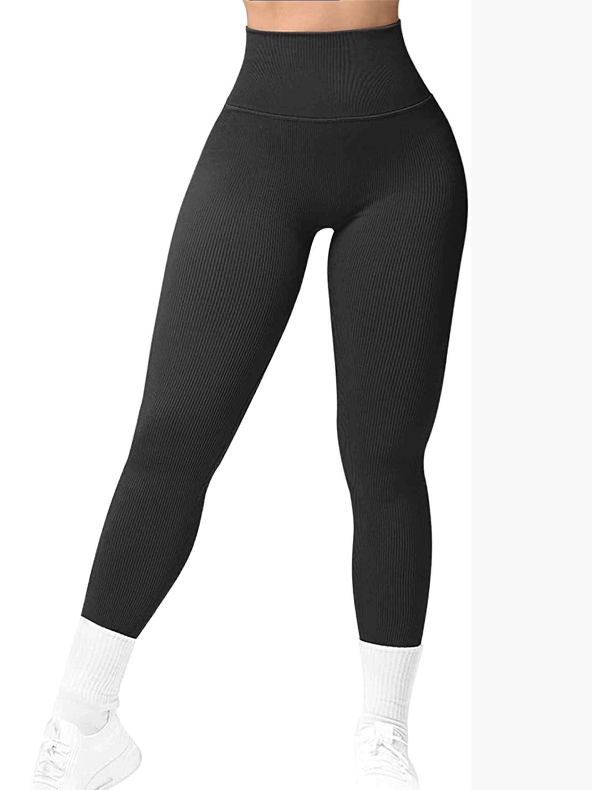 Yoga Basic Wide Waistband Ribbed Knit Sports Leggings