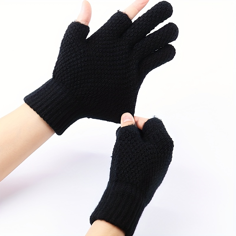 1pc Minimalist Solid Black Winter Fingerless Gloves