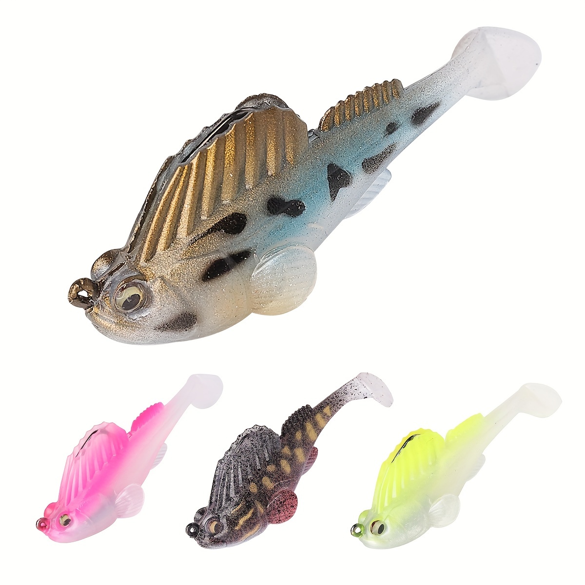 4pcs 2.8in/7cm Artificial Jig Head Soft Fishing Lures, Paddle Tail Wobbler  Swimbaits, Fishing Accessories For Saltwater Freshwater