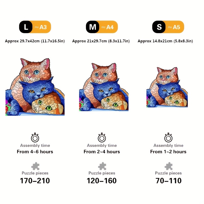 Wooden Jigsaw Puzzle Animal Shaped Three Cats