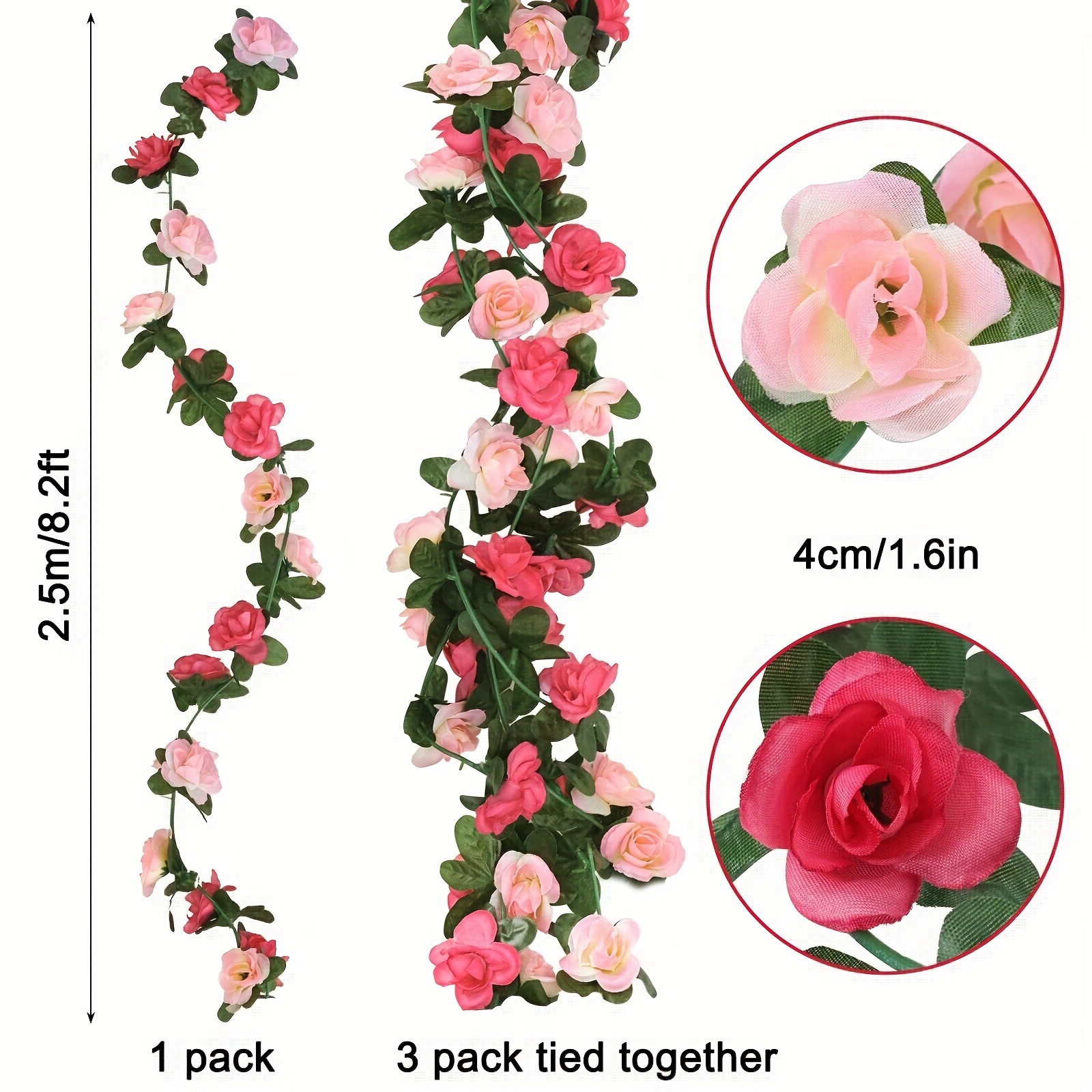 2 Pcs 8 Ft Flower Garland Fake Rose Vine Artificial Flower Hanging Rose Ivy