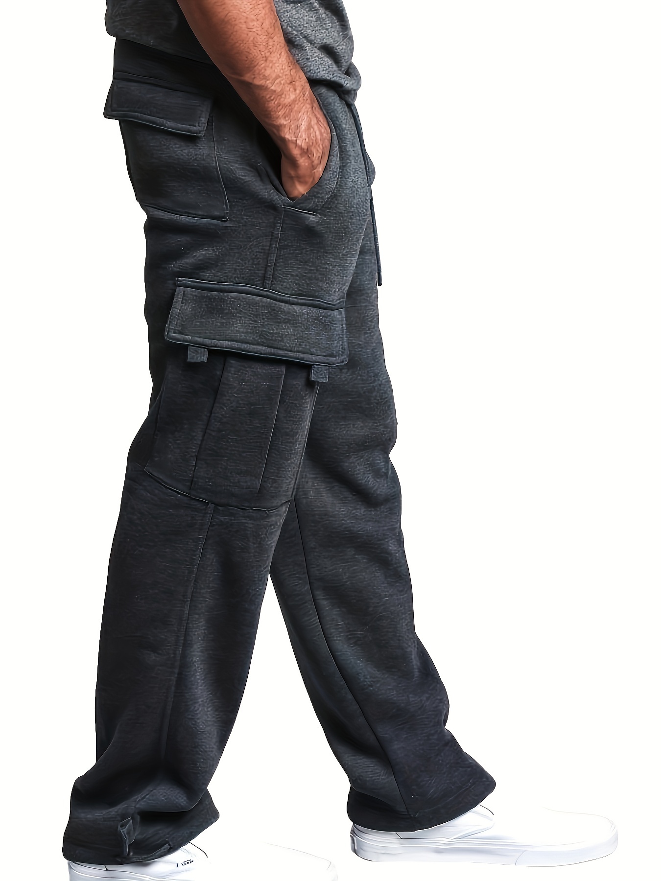 Mens Warm Fleece Pants Sweatpants Open Bottom Straight Leg Lounge