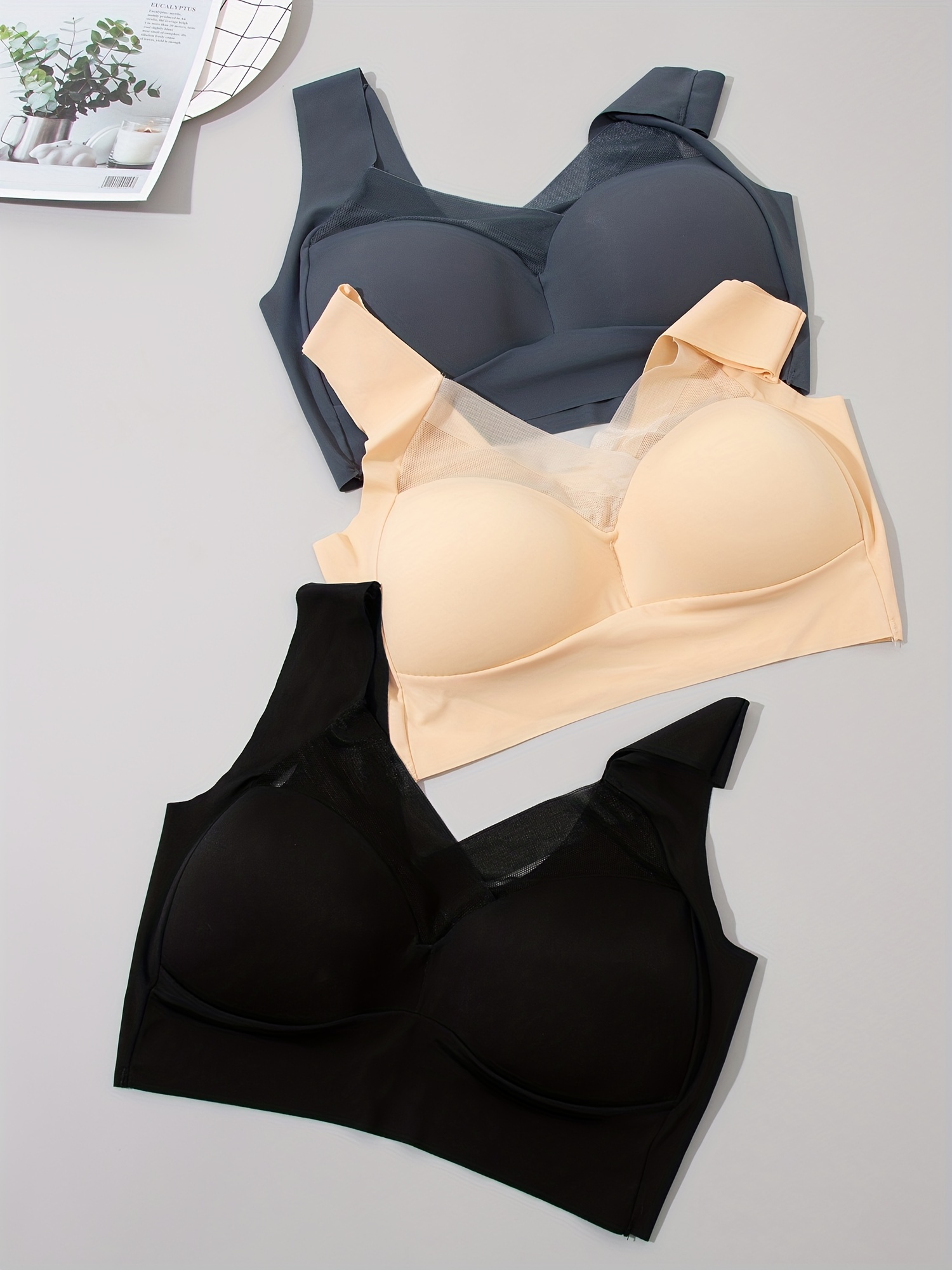5pcs Contrast Mesh Wireless Bras, Comfy & Breathable Full Coverage Bra,  Women's Lingerie & Underwear