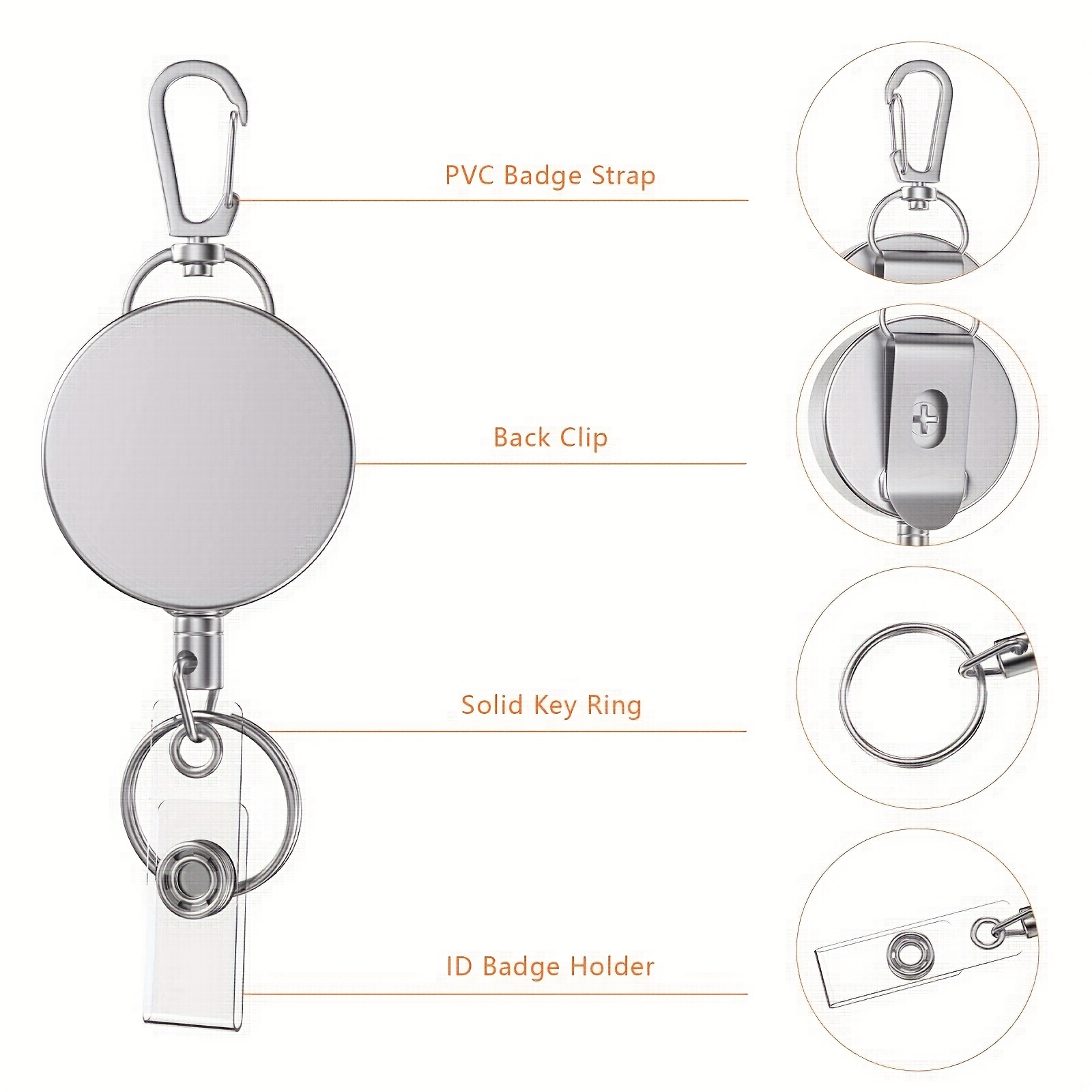1pc Heavy Duty Retractable Badge Holder Reel Keychain For Men Metal Id  Badge Holder With Belt Clip Key Ring For Name Card Keychain For Men, Shop  On Temu And start Saving