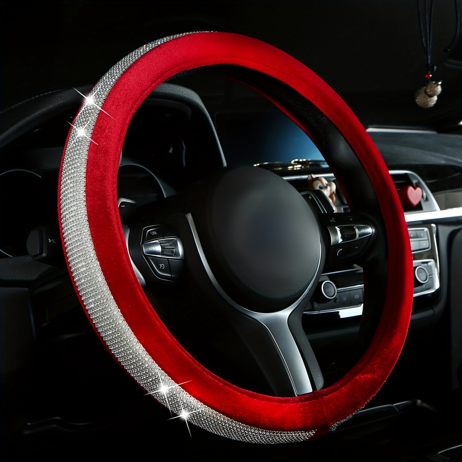 New Car Steering Wheel Cover Universal Plush Studded Fashion - Temu