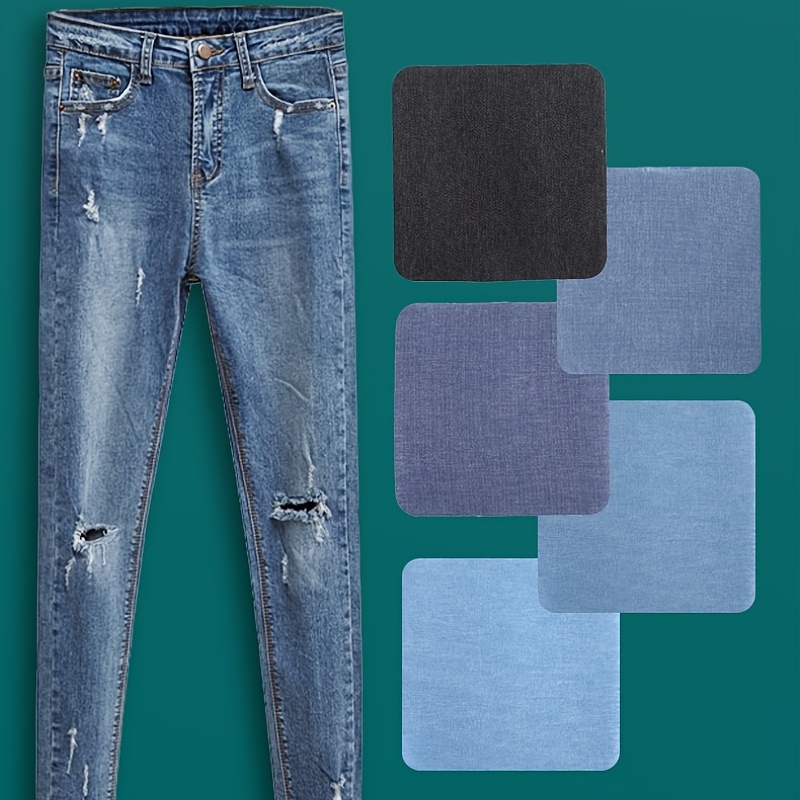Wendunide Jean Patches for Ripped Jeans, 2.75 inch Denim Iron on Jean Patches Inside & Outside Strongest Glue Assorted Shades of Blue Repair