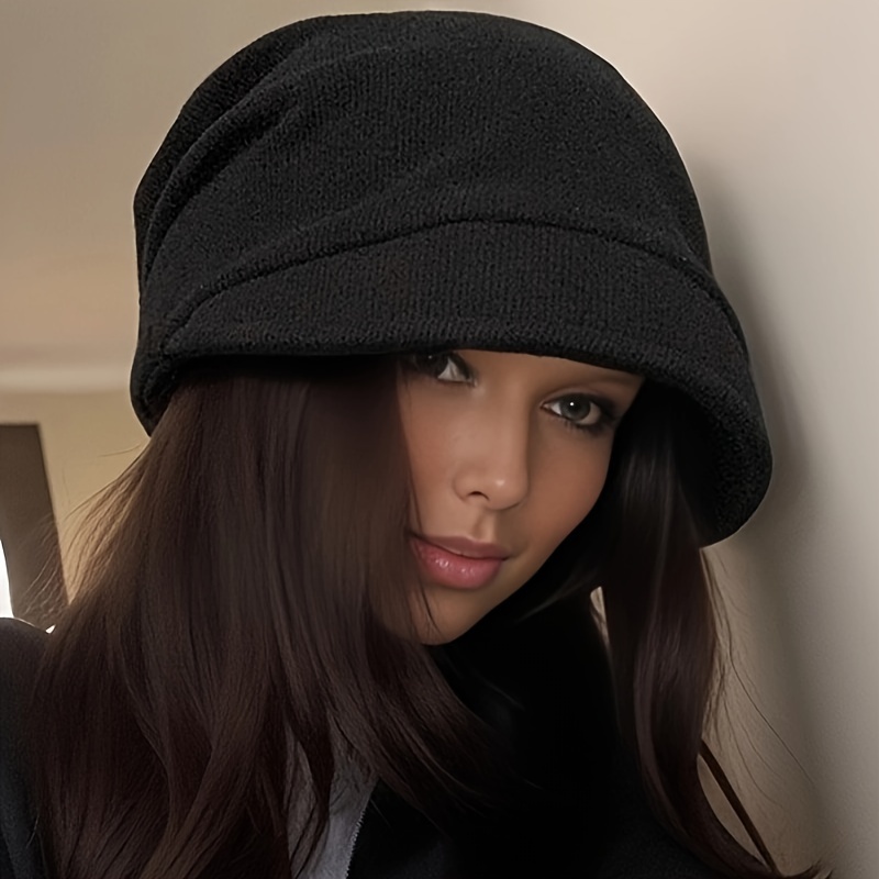 

Classic Black Slouchy Beanie With Brim Trendy Coldproof Elastic Skull Cap Winter Warm Beanies For Women Daily Uses