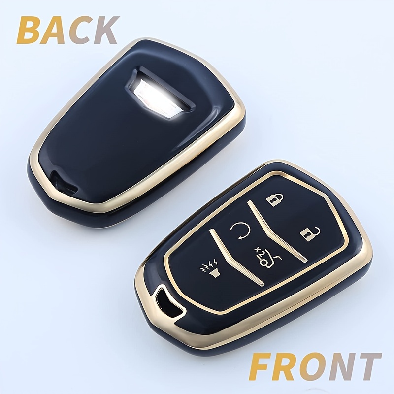 for Cadillac Key Fob Cover, Key Fob Case for 2015-2019 Cadillac Escalade  CTS SRX XT5 ATS STS CT6 5-Buttons Premium Soft TPU 360 Degree Full  Protection