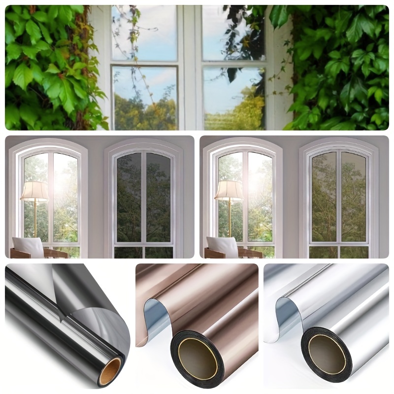Silver One Way Mirror Window Film Daytime Privacy, Non-adhesive Anti UV  Heat Control Reflective Window Tint for Home Office Static Cling 