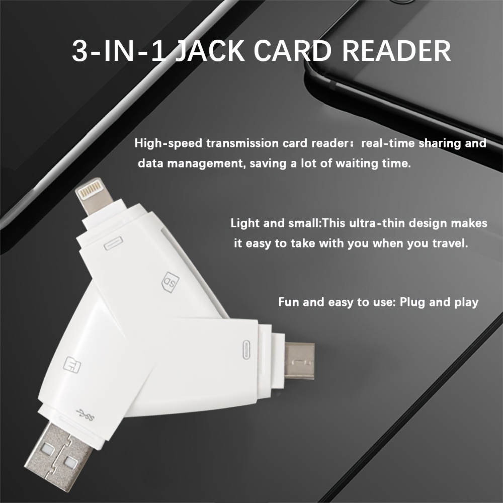 Lecteur de carte Sd pour Iphone Ipad 3 en 1 lecteur de carte mémoire Plug  and Play lecteur de carte Micro Sd Port adaptateur de carte Sd