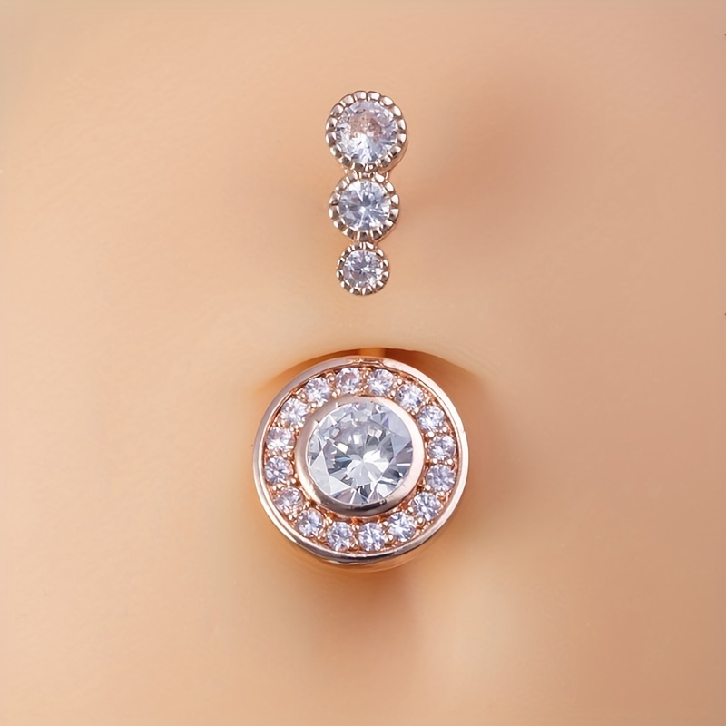 Crystal Navel Piercing Belly Button Ring, Zircon Inlaid