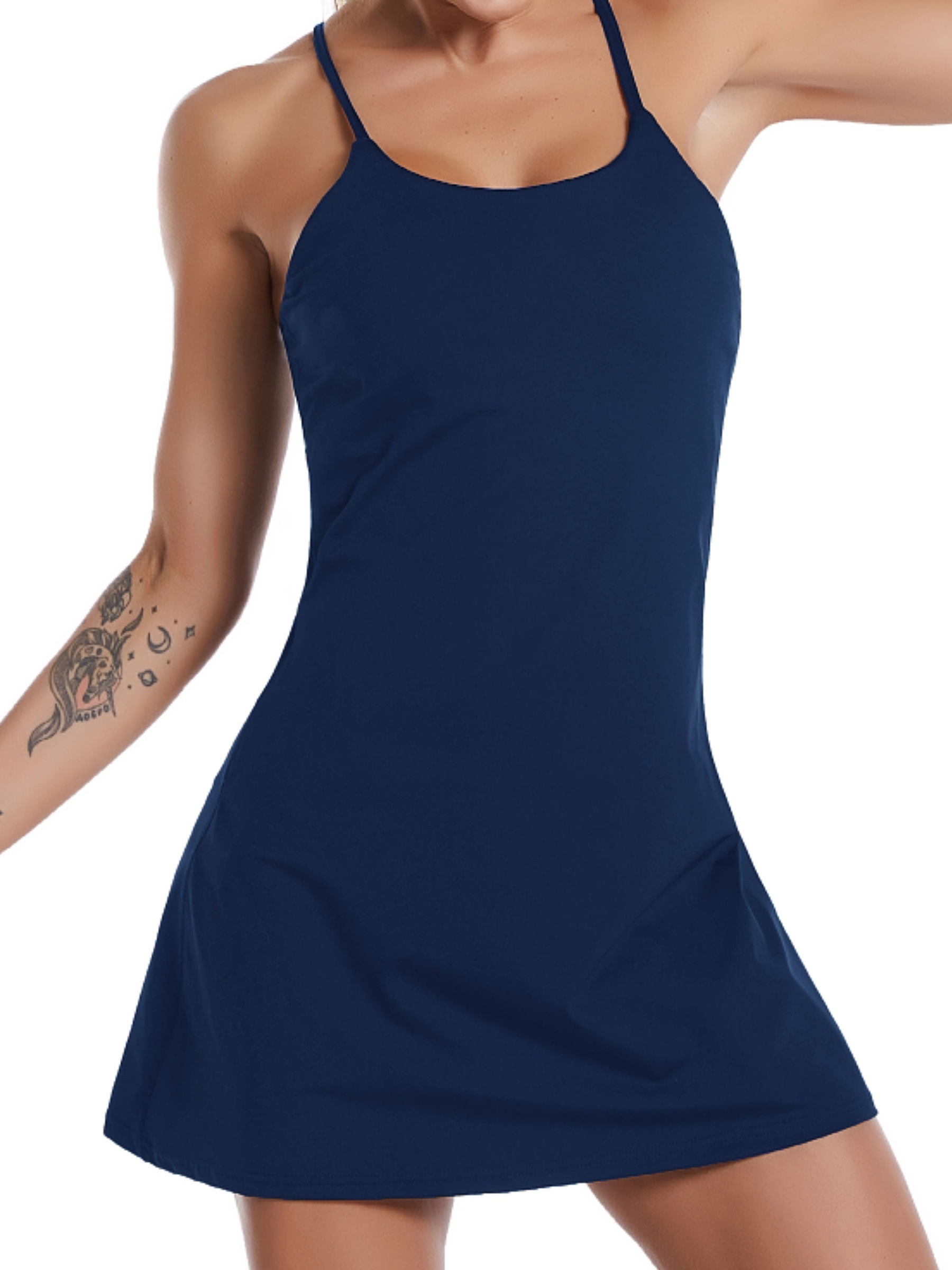  Womens Tennis Dress Workout Dress with Built-in Bra & Shorts  Pockets Exercise Dress for Golf Yoga Dresses for Women,Blue,XS/2(Bust:78cm)  : Clothing, Shoes & Jewelry