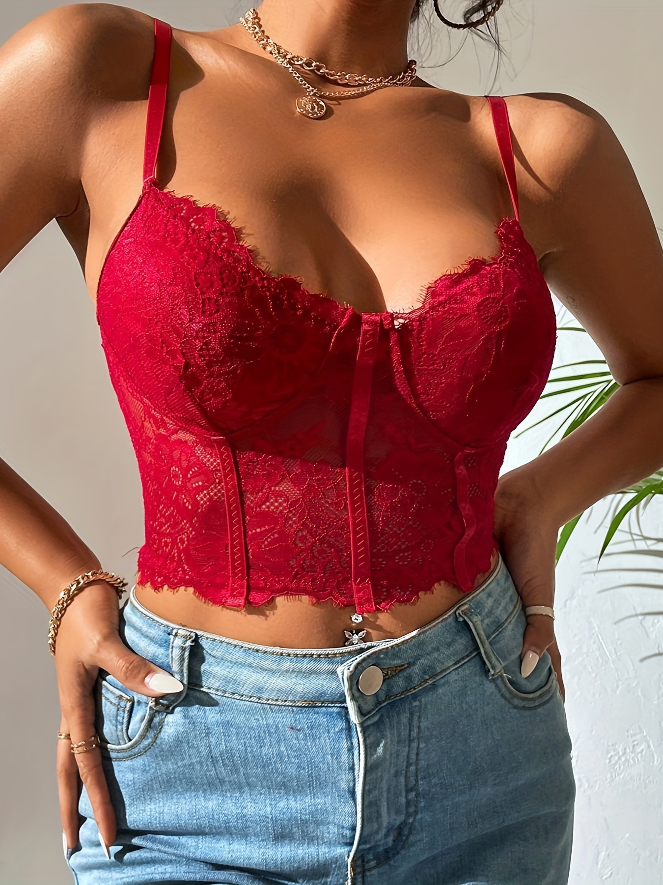 Camisole Tencel Top Leo with lace ruby ​​red – Coco Malou