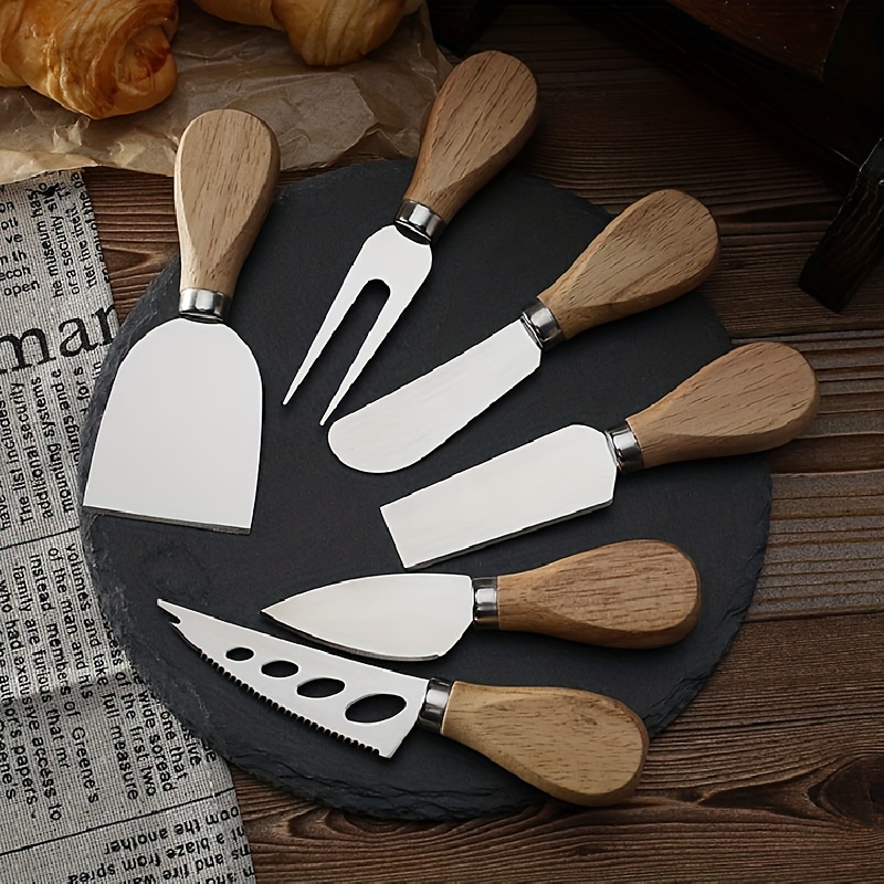 Stainless Steel Cheese Knife & Fork Set With Wooden Handle