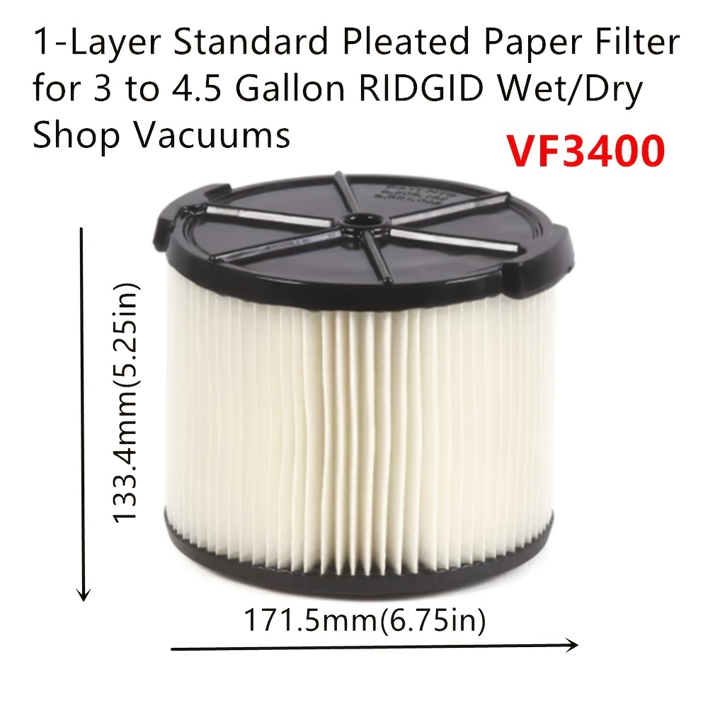 RIDGID Filtre d'aspirateur en papier plissé standard 1 couche pour