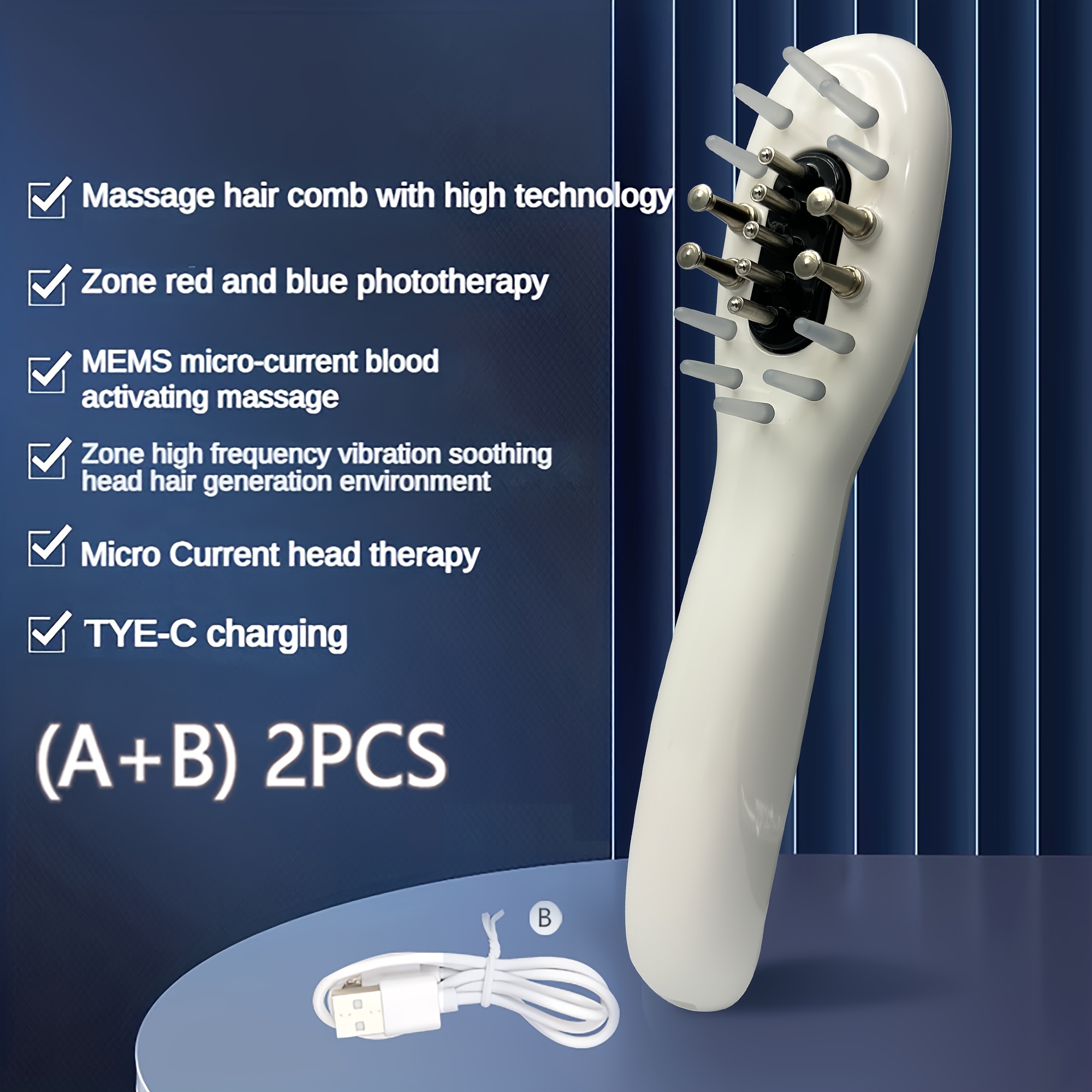 Electric Massage Comb Blue Red Light Therapy Vibration Hair