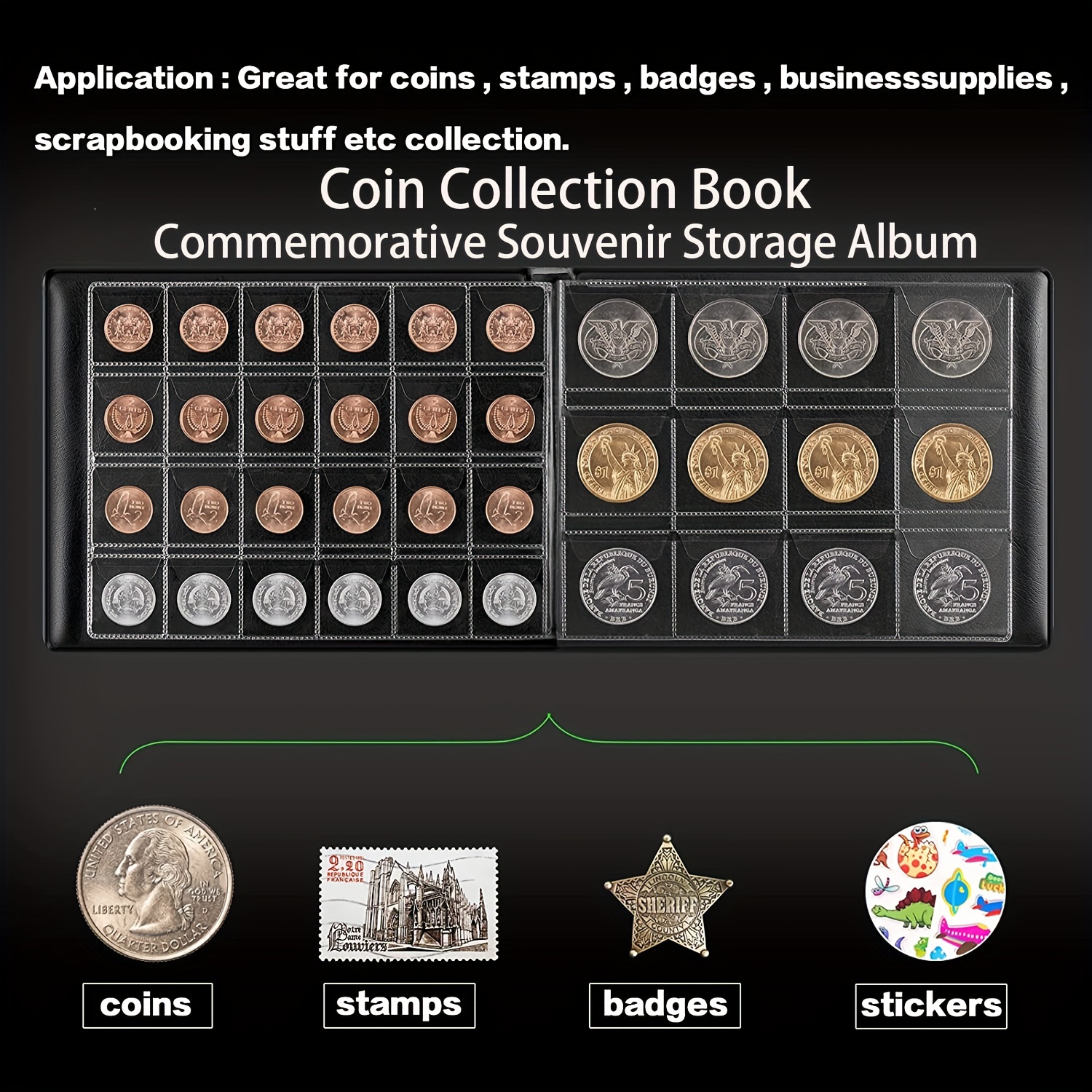  Coin Collection Supplies Pages for Collectors, 12 Sheets Coins  Holder Album Book Sleeves, Collecting Binder Protectors for Silver Dollar  Bill Quarters Penny Stamp Currency (12 Pockets) : Office Products