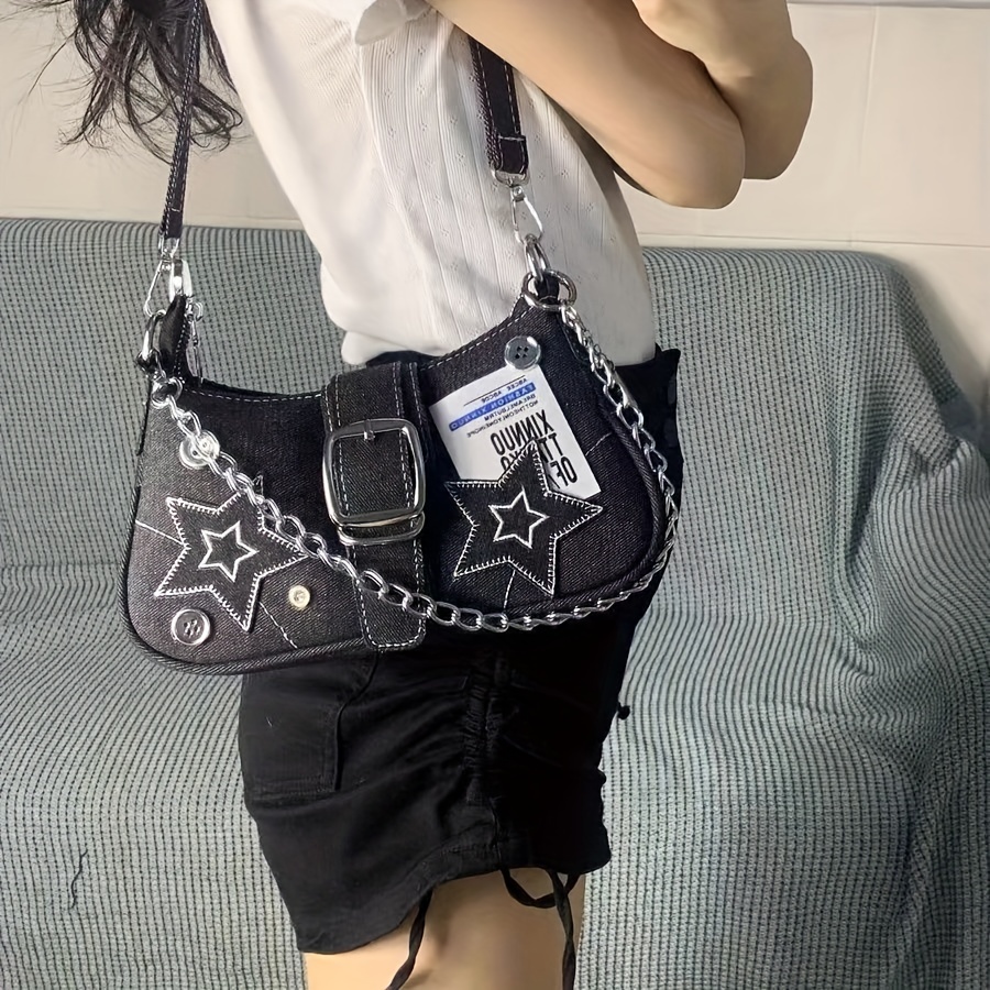 Y2K Star Denim Underarm Bag, Vintage Gothic Shoulder Bag, Women's Grunge  Punk Handbag & Purse