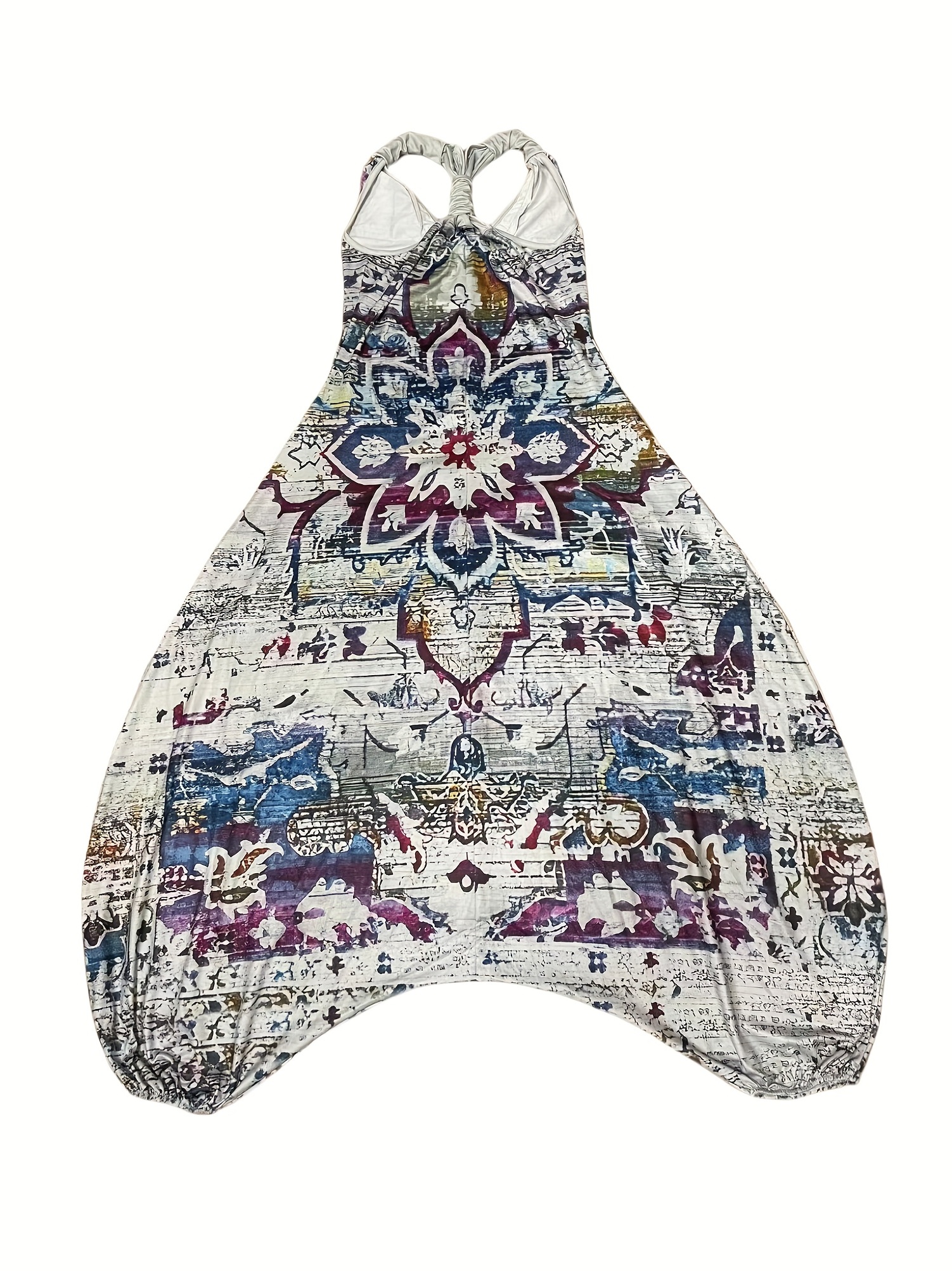 Floral Print V Neck Harem Jumpsuit Sleeveless
