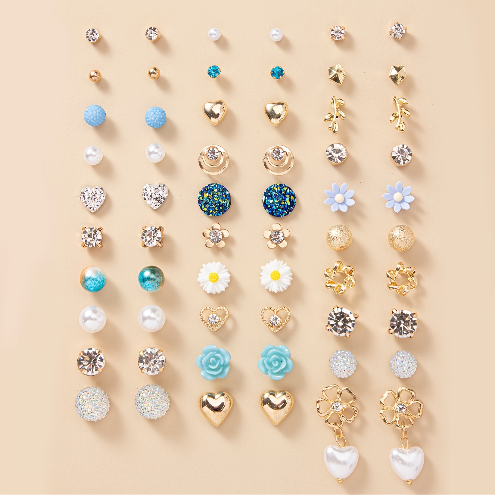 

30 Pairs Set Of Tiny Stud Earrings Zinc Alloy Jewelry Embellished With Shiny Zircon Elegant Leisure Style For Women Daily Wear