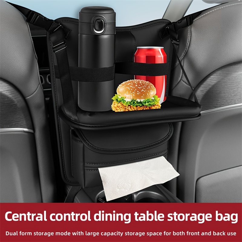 1pc Car Storage Bag With Foldable Dining Table Tray, PU Leather  Multifunctional Car Storage Bag Hanging Between Seats, Car Interior  Accessories