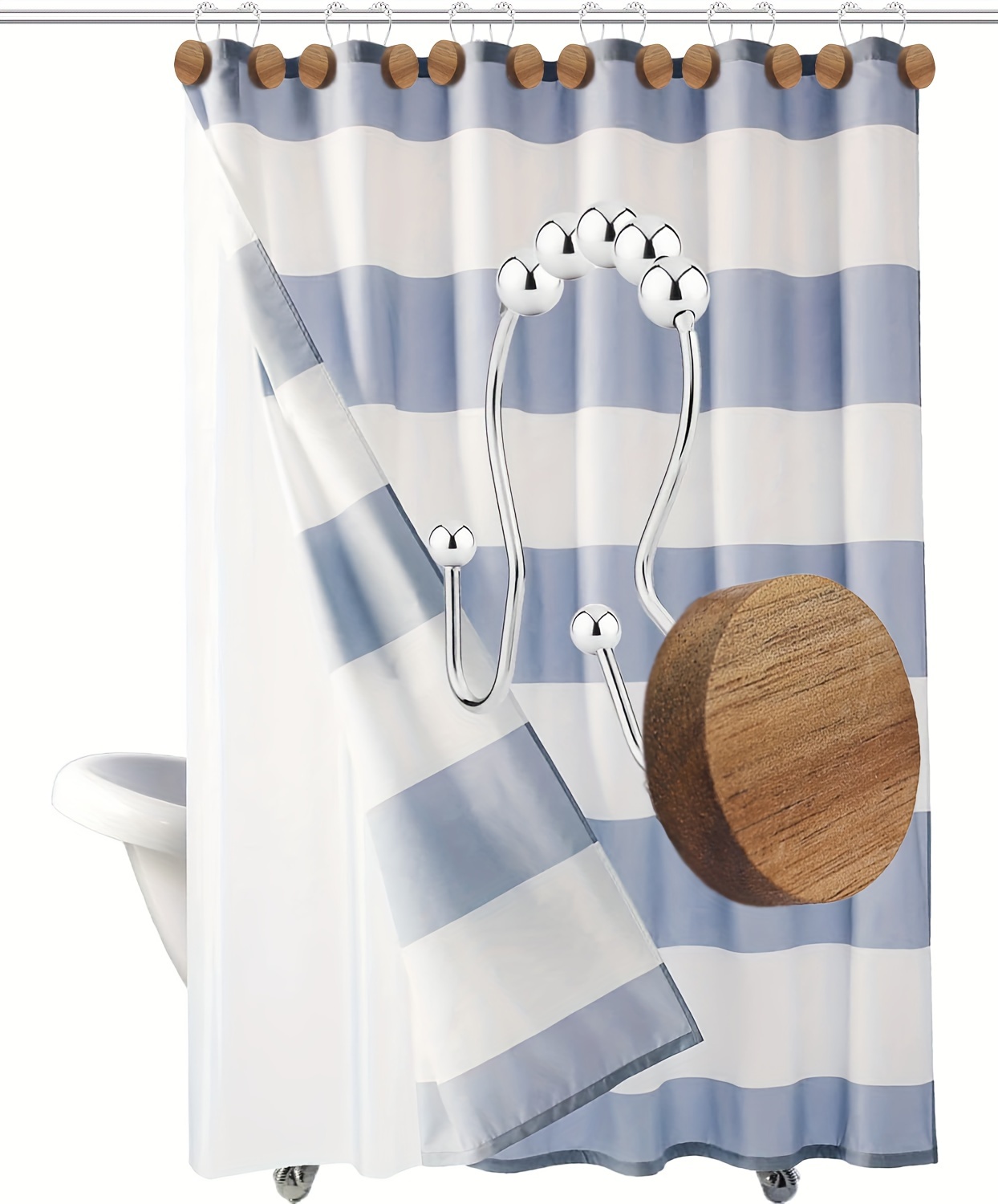 Shower Curtain Hooks Solid Wood Decorative Sliding Roller - Temu
