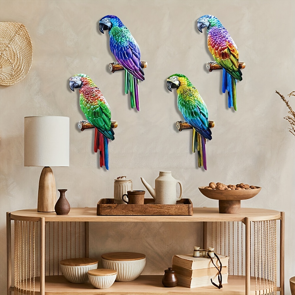 Décoration murale perroquet en métal oiseaux colorés pour jardin