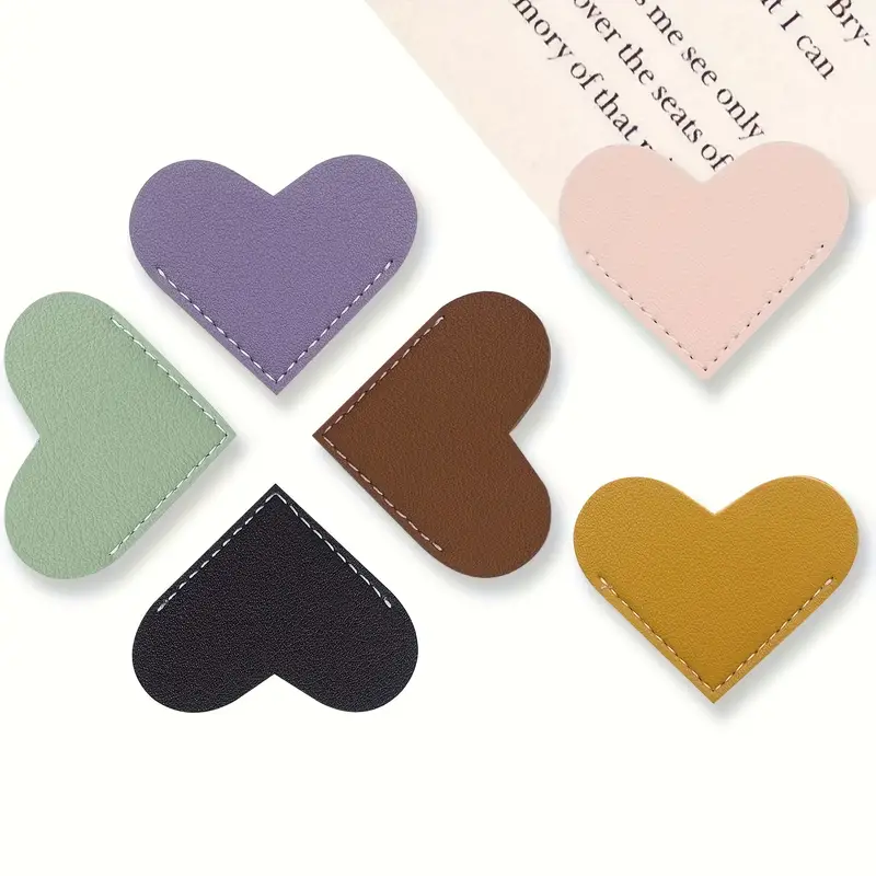 6 piezas de marcapáginas de corazón de cuero sintético, marcapáginas lindos  para mujeres, accesorios de lectura hechos a mano para amantes de la lectu