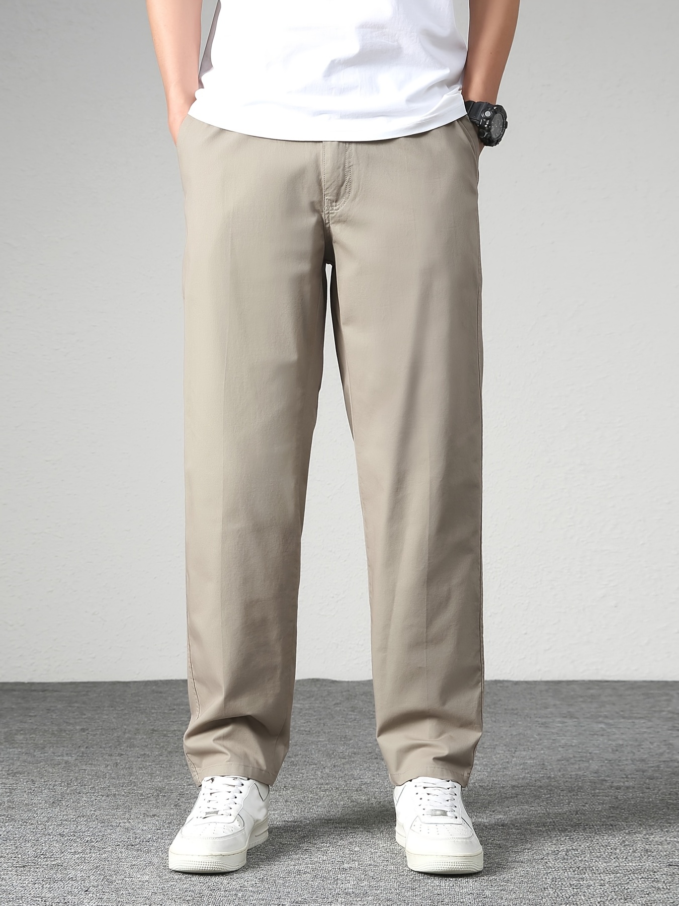 Men's Solid Color Business Casual Straight Pants - Temu Mexico