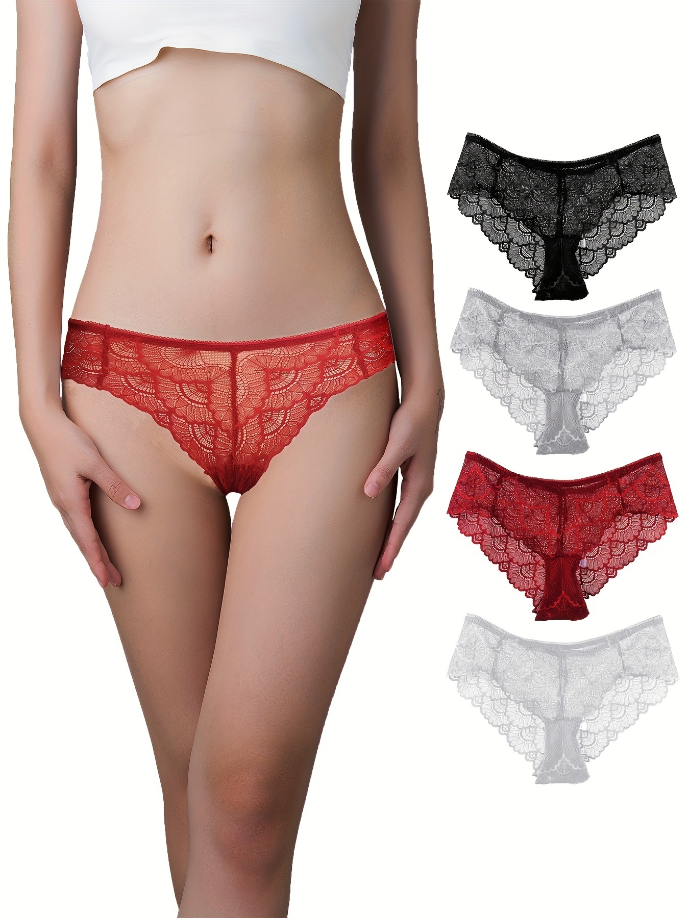 4pack Womens Sexy Lace Bikini Panties See Underwear Seamless - Temu