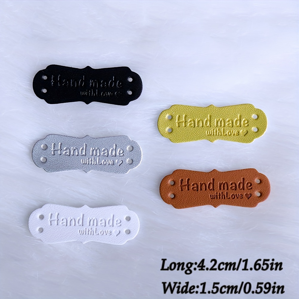 20pcs Handmade Labels Clothing Hand Made Embossed Tag PU Leather Tags  Labels with Holes,Handmade Tag DIY Hats Bags Sewing Tags(08)