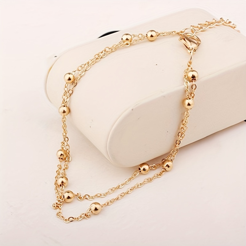 TEMU Vintage -stil 18K Guldpläterad Legering Dubbellagers Pärlarmband, December Födelsesten, Mardi Gras Dag Tema, Mångsidig Minimalistisk