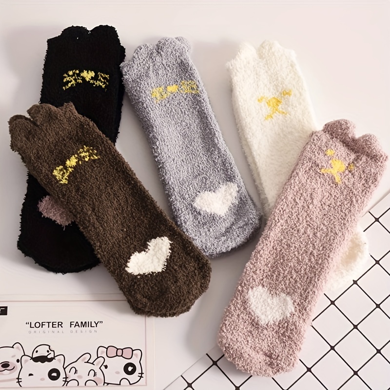 3/5 Pairs Heart Pattern Socks, Comfy & Warm Fuzzy * Tube Socks, Women's  Stockings & Hosiery