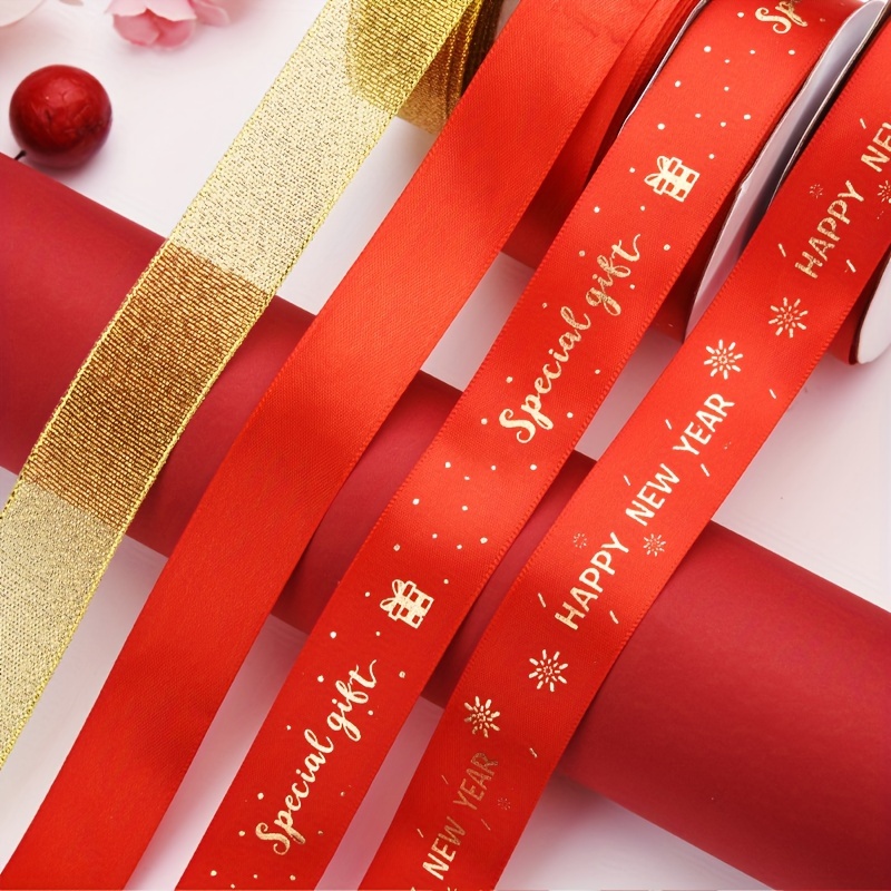 Christmas Ribbon White Satin 25mm Wide With Rose Gold 