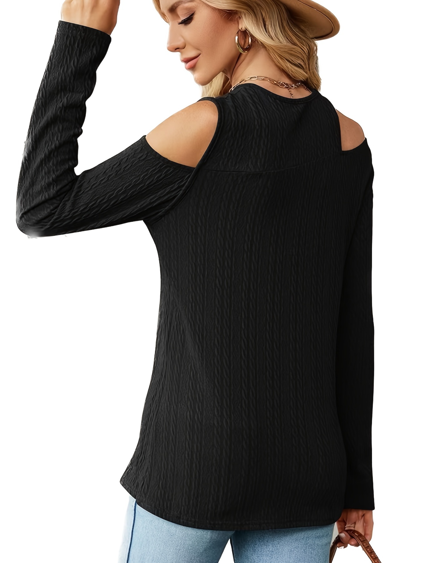 Cold Shoulder Long Sleeve Top, Women's Clothing