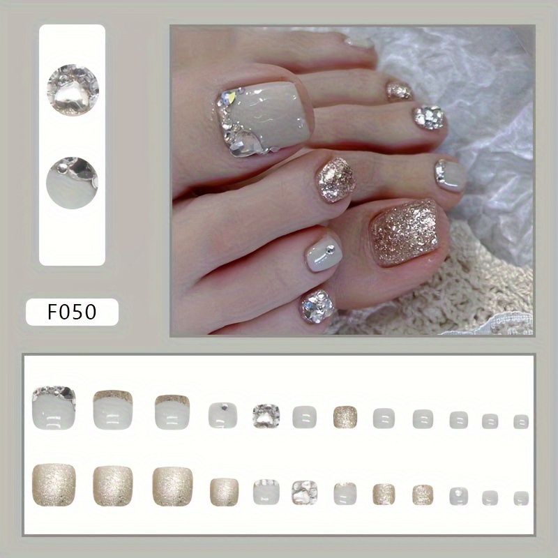 TEMU 24pcs Color Sparkling Plates Press-on False Nails With 1pc Tape & 1pc Nail File