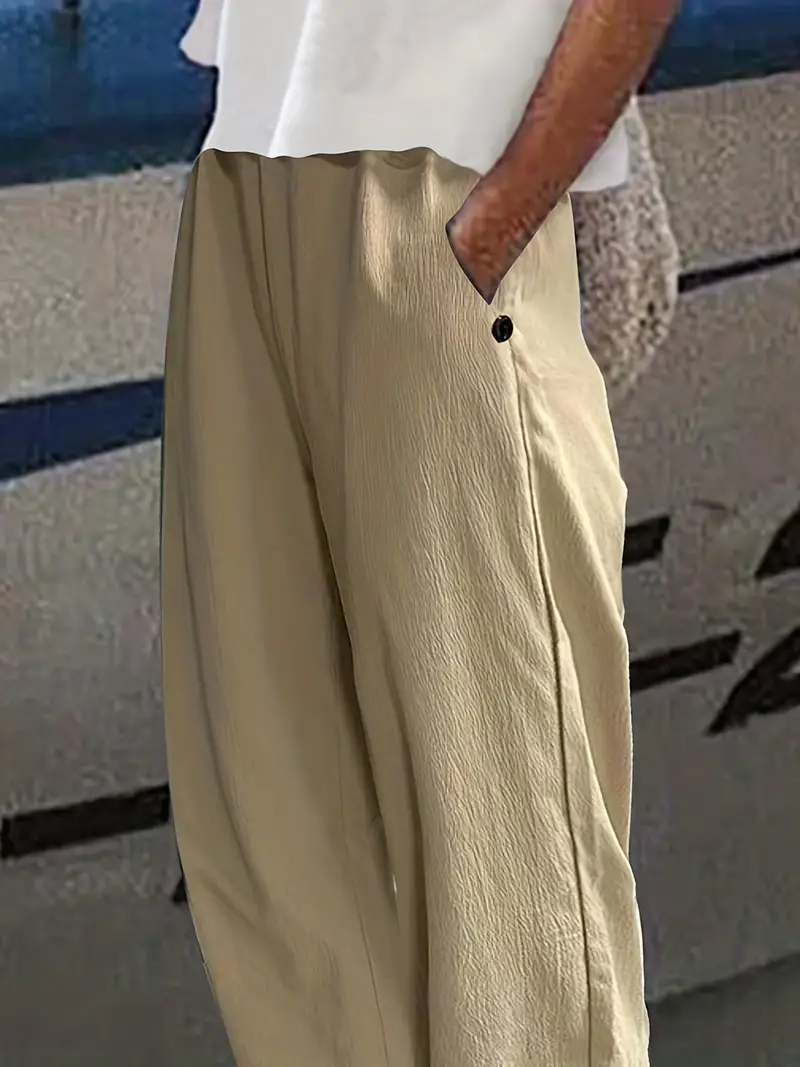 Elastic Waist Solid Color Casual Pants Loose Sports Pants - Temu Canada