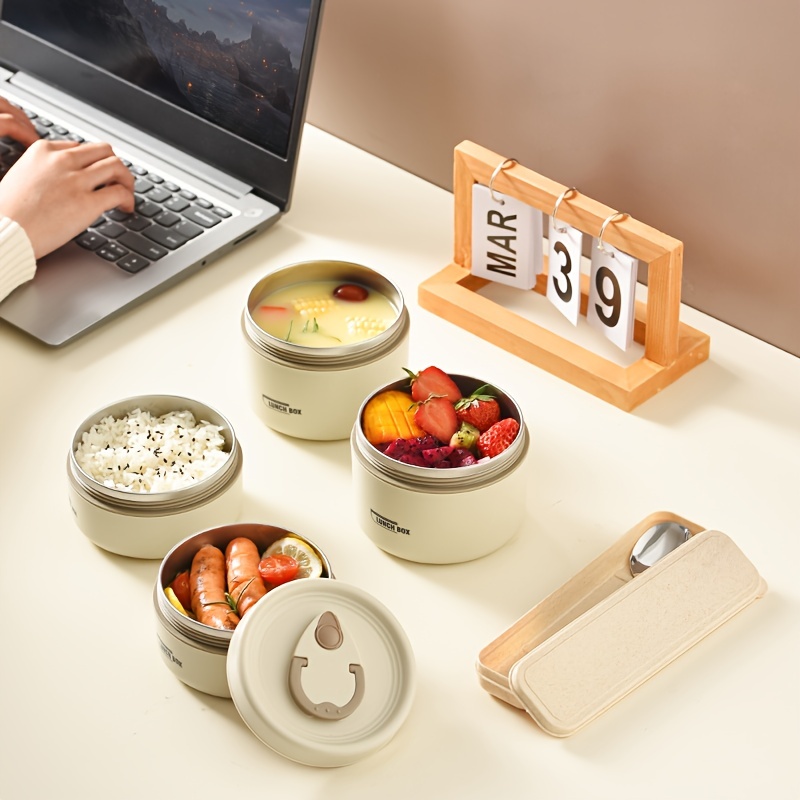 stainless steel insulated lunch box with lid microwave safe double layer soup bowl for students office workers food grade bento box stainless steel lunch box bucket details 6