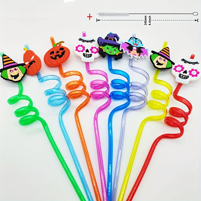 Halloween Straws Plastic Reusable Straw With Straw Cleaning Brush For  Halloween Party Family Supply, (halloween Color) - Temu