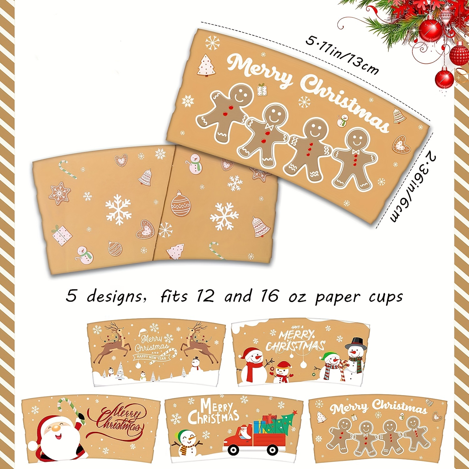 Paper Coffee Cups with Lids and Sleeves in 4 Christmas Designs (16