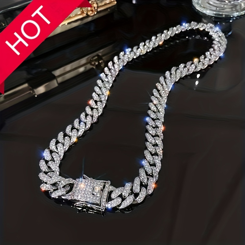Men's Rhinestone Chain Necklace Hip hop Cuban Chain Necklace - Temu