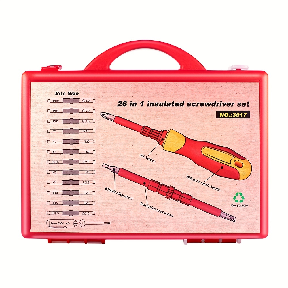  ToolinHand Juego de destornilladores eléctricos aislados de  1000 V Phillips ranurado Torx hexagonal cuadrado fuerte broca magnética  profesional destornillador eléctrico herramientas para hombre con estuche  reparación doméstica